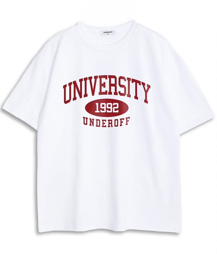 UNDEROFF [2Pack] Oversized Crew Neck University Short Sleeve T-Shirt 4 Colors