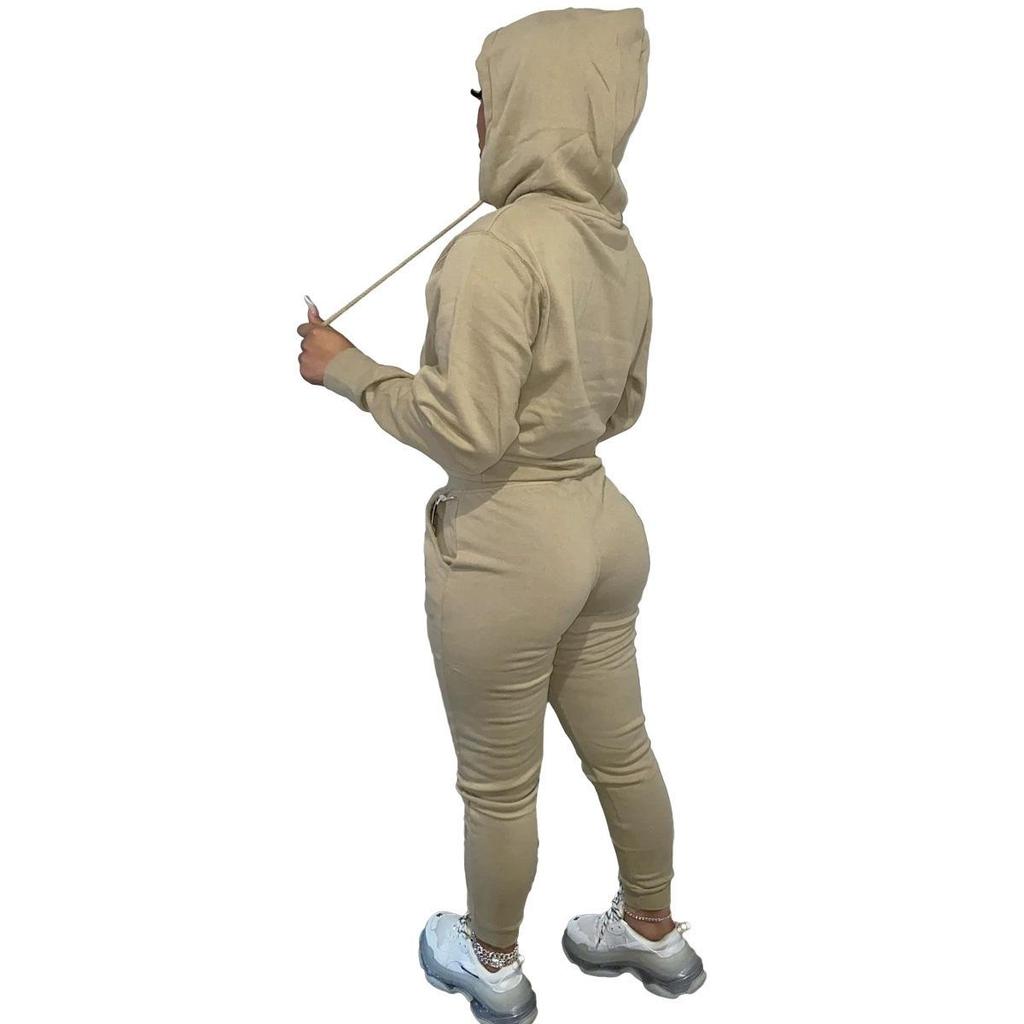 European & American Women's Plus Velvet Hooded Sweatshirt & Pants Set - Casual Sportswear