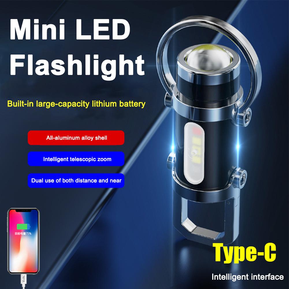 Mini COB LED Keychain Flashlight USB Rechargeable Hanging Work Light Waterproof Keyring Camping Walking Pocket Lamp