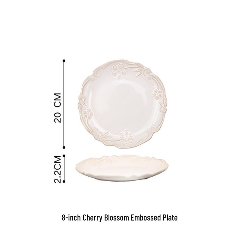 Elegant Retro Embossed Ceramic Dinner Plate Collection