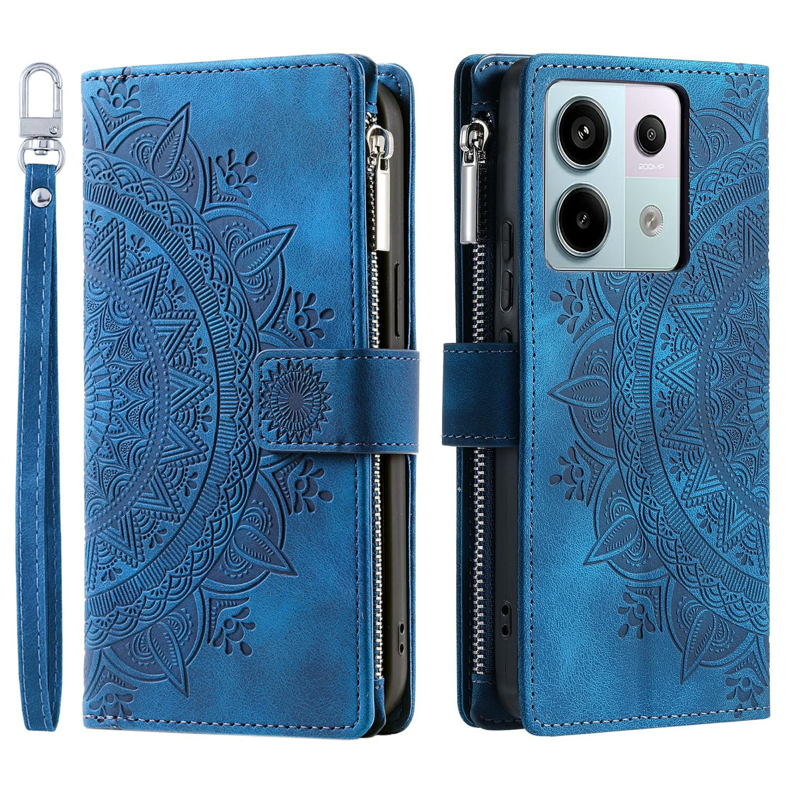 

For Xiaomi Redmi Note 13 Pro 5G/Poco X6 5G Phone Case Flower Pattern Leather Flip Cover Blue