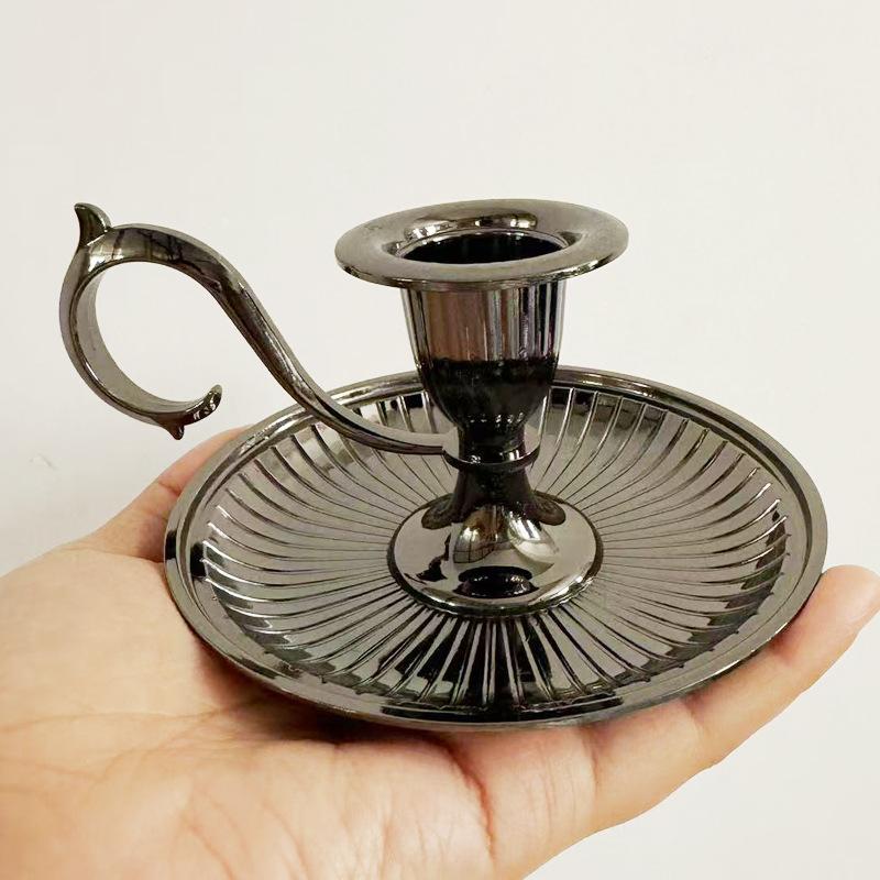 Vintage Metal Candle Holder Plate Set, Romantic Table Decor for Candlelight Dinner, Christmas Party Centerpiece, Home Accent