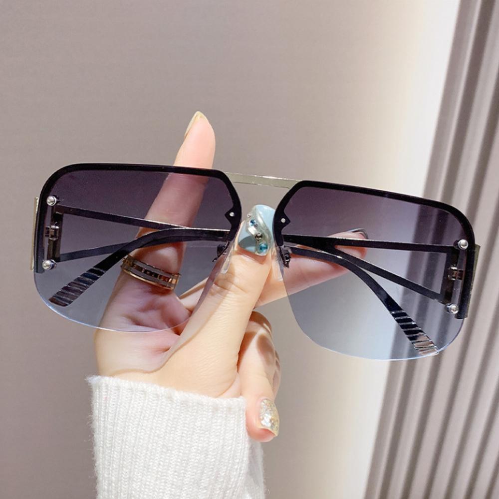 

Fashion Semi-Rimless Women s Sunglasses Brand Big Frame Streetwear Sun Glasses For Female Vintage Gradient Metal Eyewear