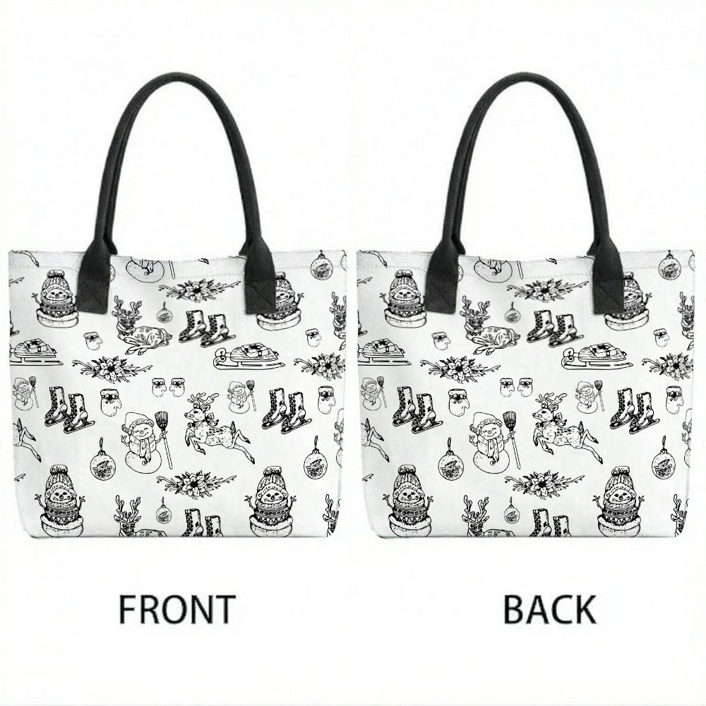 Christmas Print Tote Bag Casual Large Capacity Canvas Shoulder Bag for Daily Use