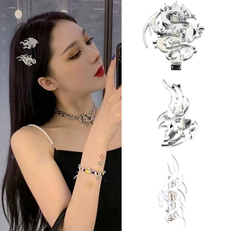 Punk Flame Dragon Duckbill Clips Totem Hair Side Clips Halloween Hair Grips Ponytail Decoration Cosplay Hair Barrettes