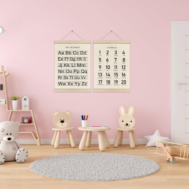 652F 2Pieces Preschool Education Frame Alphabets Number Posters for Child's Room
