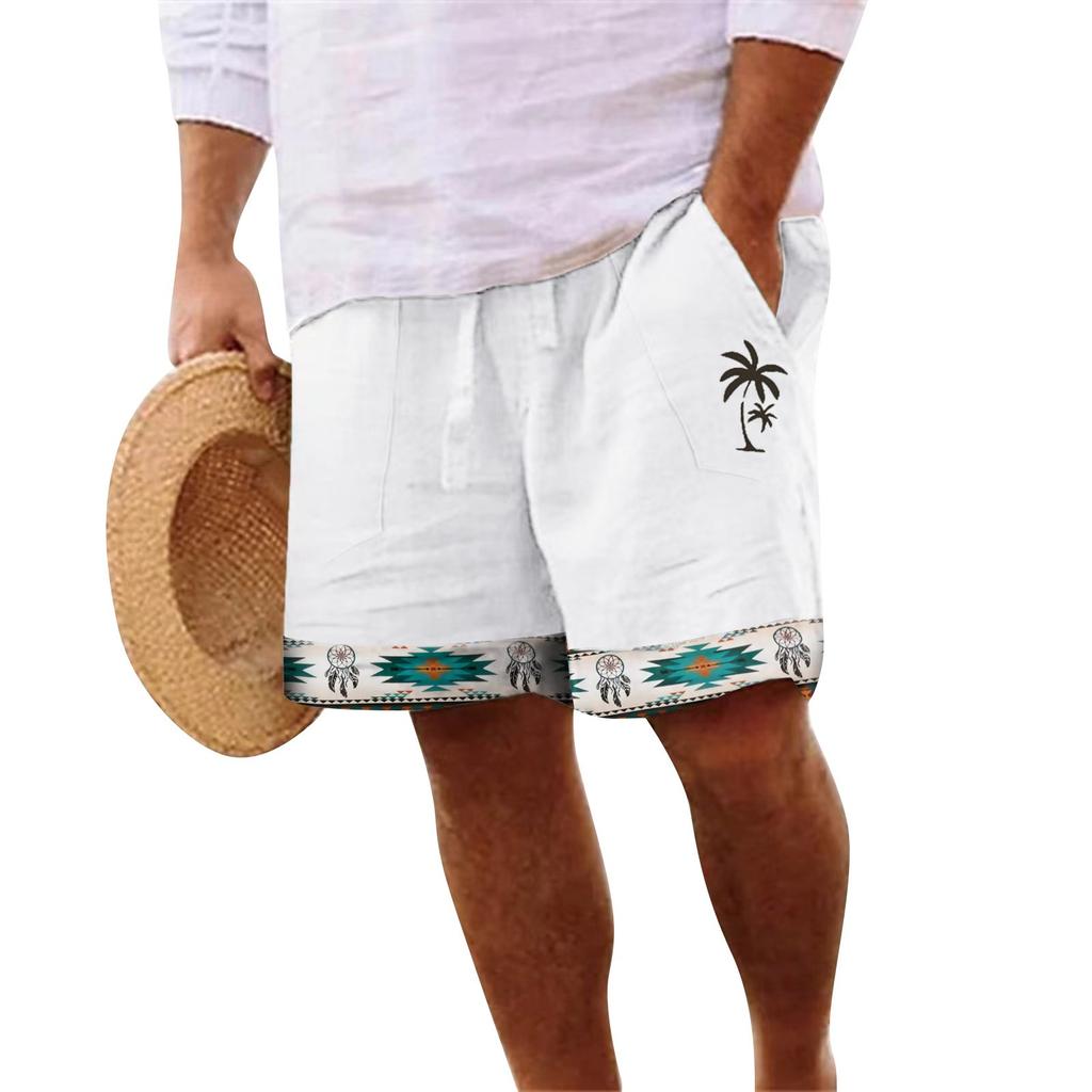 Men's Cotton And Linen Solid Color Lace-up Sweatpants Men's Shorts Casual Pants