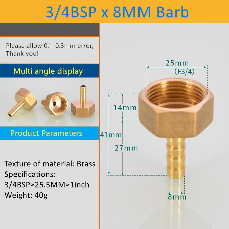 Pagoda Connector 6 8 10 12 14 16 19mm Hose Barb Connector Hose Tail Thread 3/4 BSP Thread PC Male Brass Water Pipe Fittings