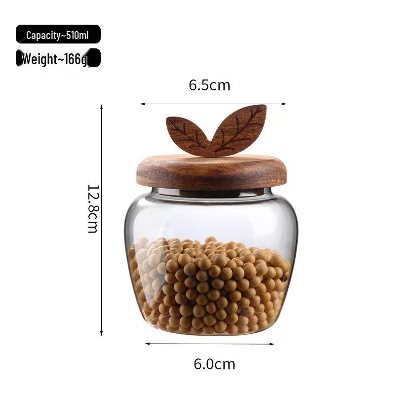 Striped Borosilicate Glass Jar with Acacia Lid & Spoon for Tea, Grains, Cereal Storage