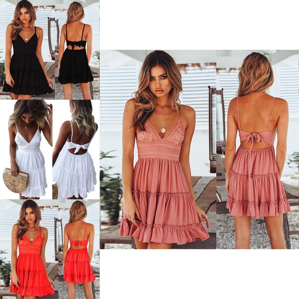 Stylish Women Summer Boho Short Mini Dress For Evening Cocktail And Beach Parties