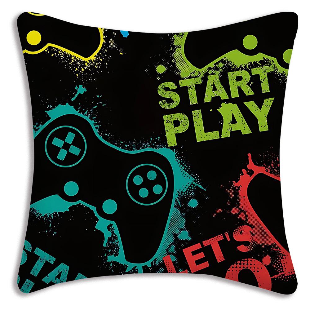 Hot Colorful Game Gamepad Pillow Covers Cartoon Sofa Decorative Home Double-Sided Printing Short Plush Cute Cushion Cover