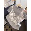Fashionable and Stylish Hollow Crochet Spliced Round-neck Short-sleeved Fake Two-piece T-shirt Women's Popular Top