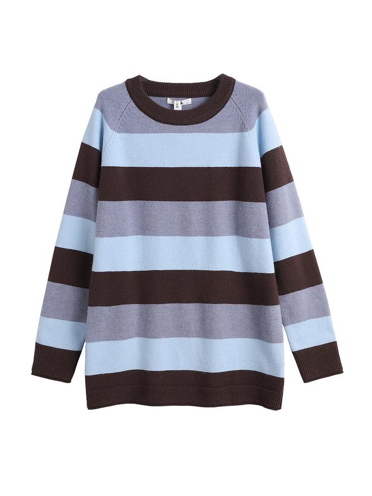 Plus Size Striped Knit Sweater for Women - Lazy Style Autumn/Winter Slim Fit (130-300 Jin)