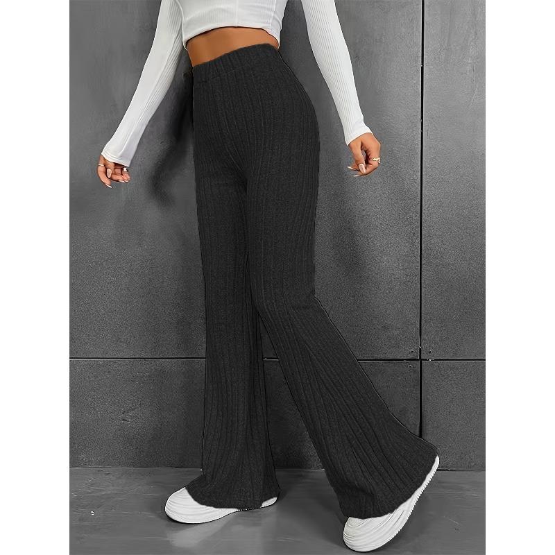 Women's Fashion Casual Solid Color Print High Waist Trousers Pants & Capris