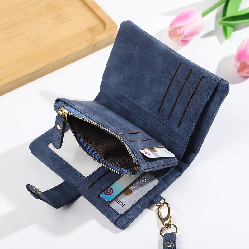 New matte women's wallet short soft leather three-fold multi-card wallet change bag