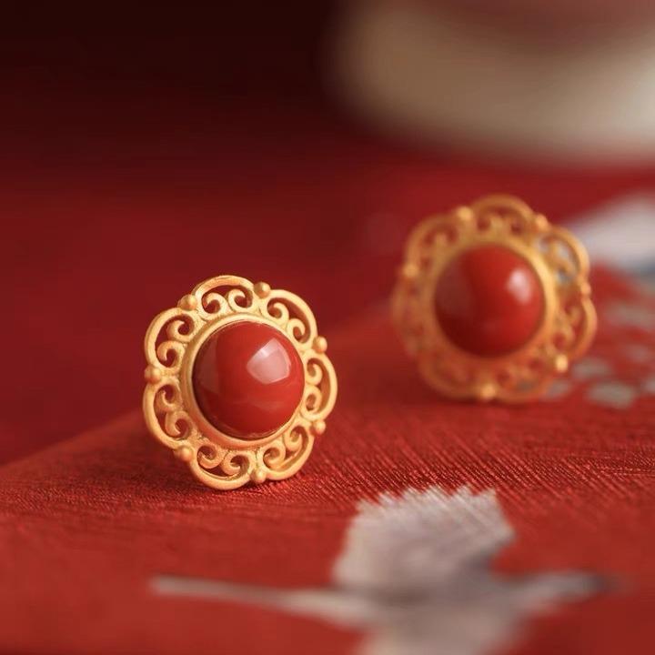 

925 Sterling Silver Jewelry Vintage Natural Jade Hollow Pattern Stud Earrings for Women Wedding Party Jewelry Girl Friend Gift Silver Plated