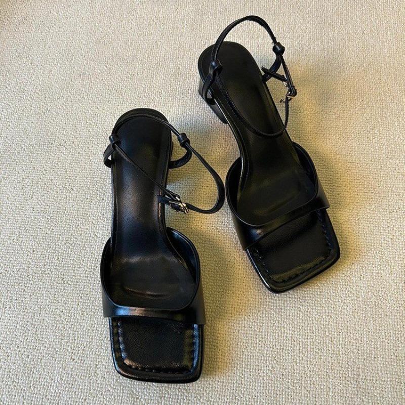 Fashion Women's Fashion Chunky Sandals Summer Square Head Open-toe Button Non-slip Wear-resistant High Heels