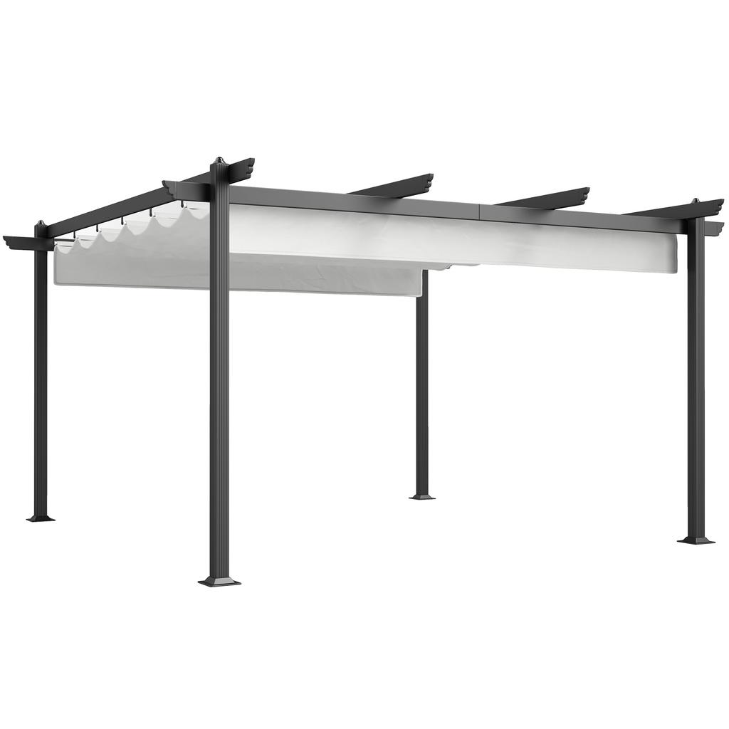 Gazebo Pergola 4x4 M with Retractable Canopy, 8 Screws and 8 Stakes In Aluminum, Polyester and Metal, White