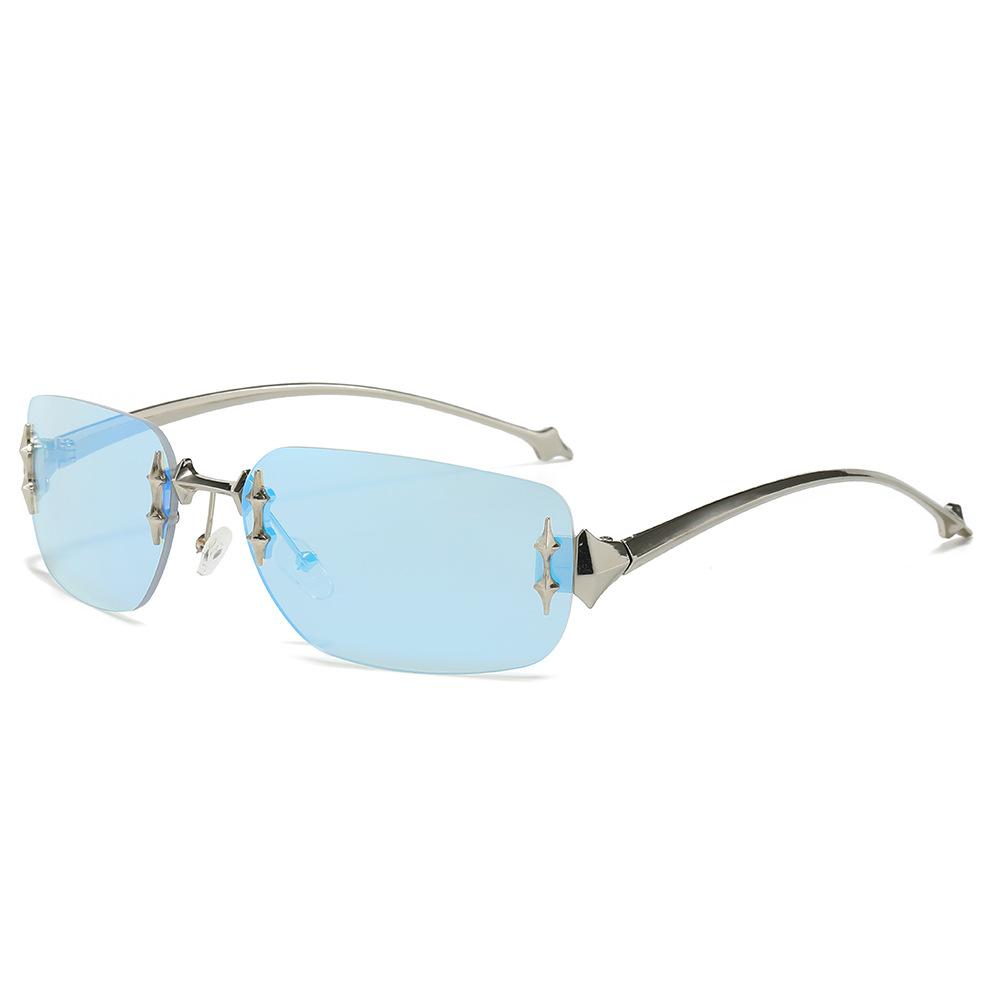 

Rimless Gradient Square Shaped Black Women Men Sunglasses Trendy Wrap Around Punk Metal Goggles Shades Uv400