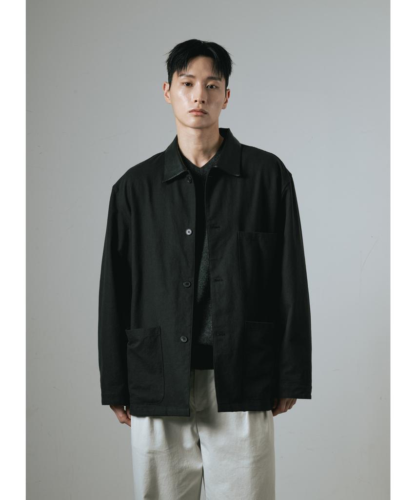 Whagi Leather Collar Coverall Jacket (Black)