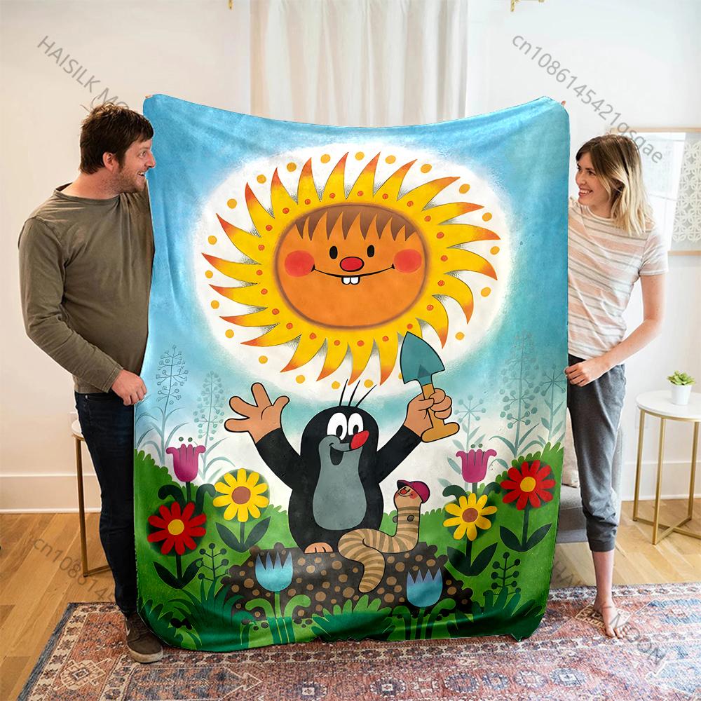Cute Little Mole Print Cartoon Blanket Warm Soft and Comfortable Home Travel Sofa Bedding Camping Cars Cover Blanket for Gifts