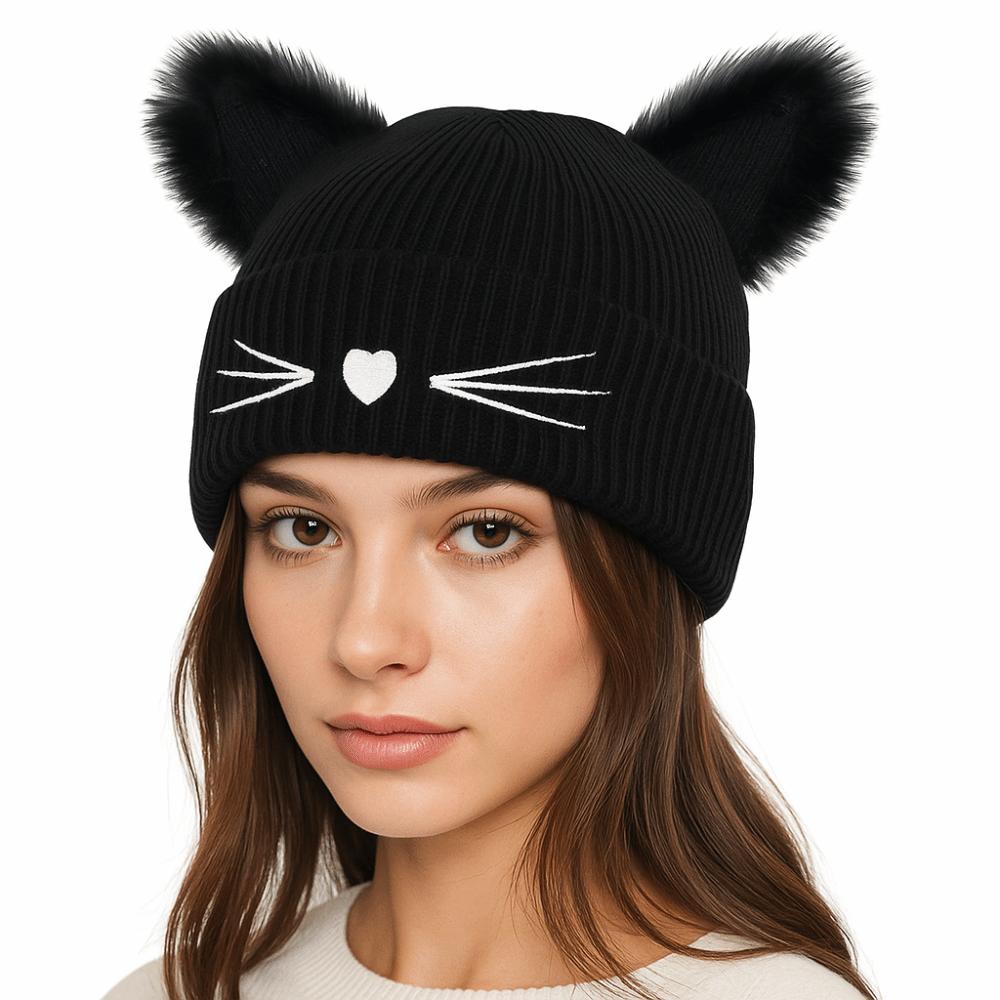 Wool Knitted Pullover Hat Warm Cold Hat Cute Cat Ears Beanies  Winter