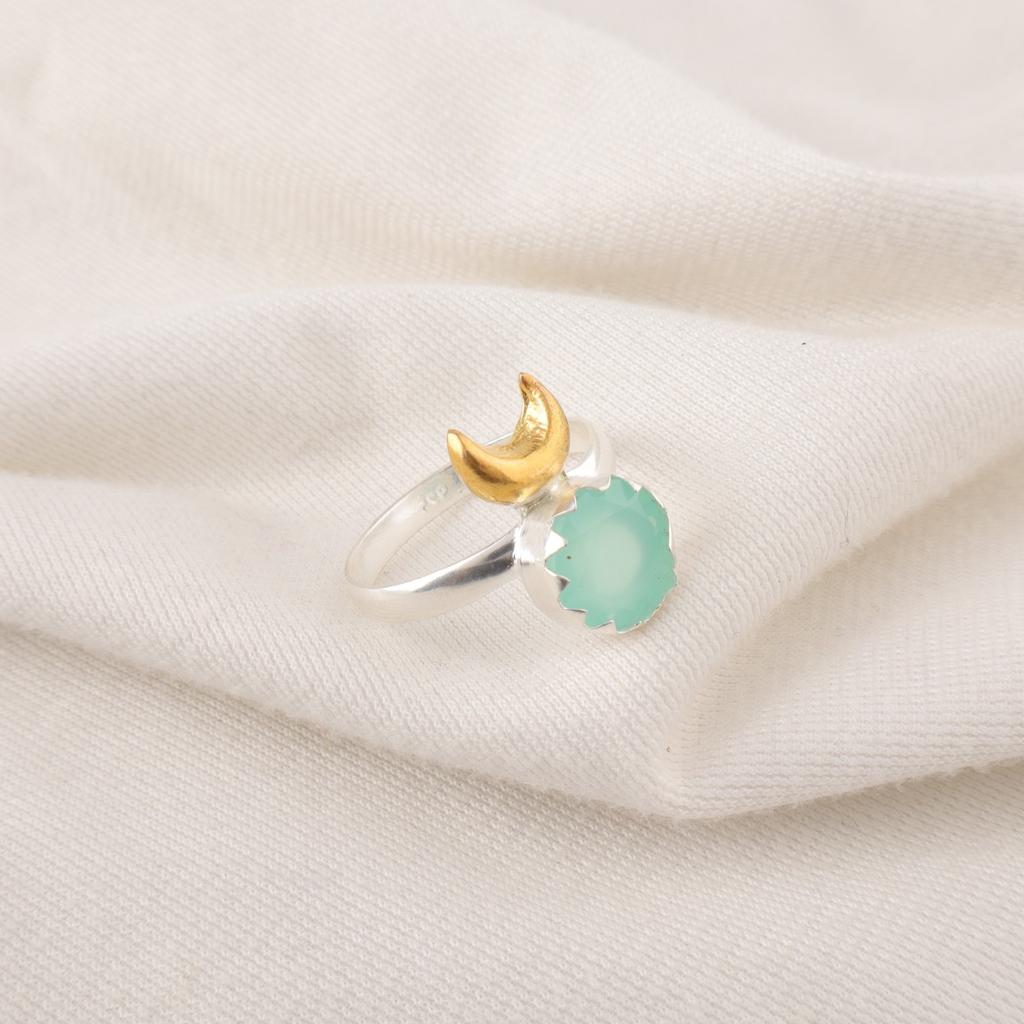 Sisters Day Deal Aqua Chalcedony Stone 925 Silver Birthday Statement Trendy Ring RR-58-19