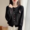 Spring 2026 Women's Knitwear Round Neck Cardigan with Colorful Buttons and Small Horse Design