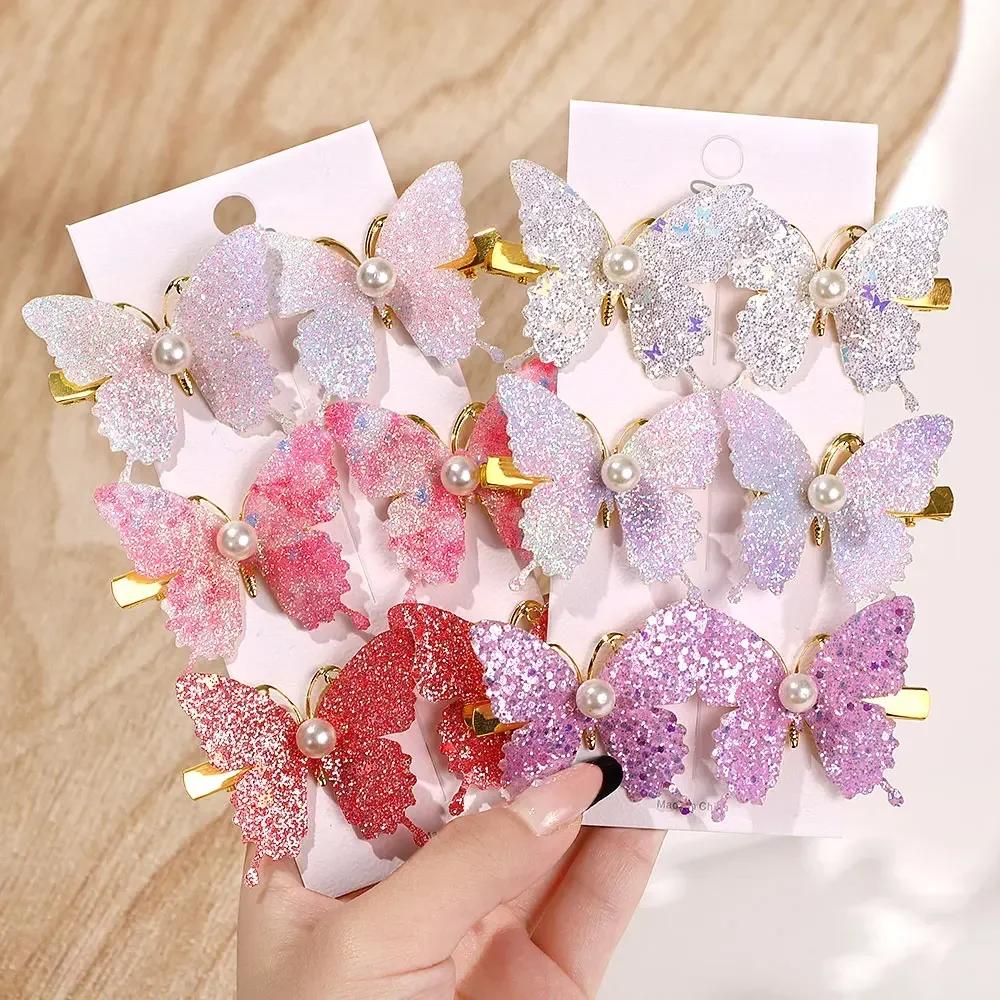 4/6Pcs Colorful Butterfly Hairpins Girl Hair Clips Barrettes Women Sweet Hair Ornament Rainbow Headwear Hair Accessories