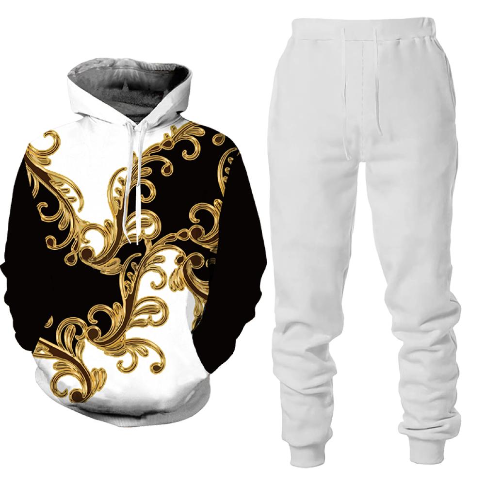 Spring Autumn Baroque Style Printing Hoodies/Pants/Tracksuit Men's Women Two Piece Suit Harajuku Oversized Men Sweatshirt Sets