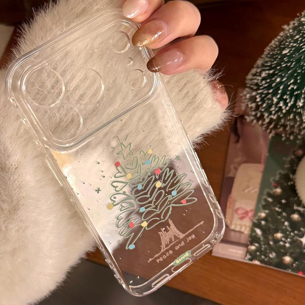 Transparent Graffiti Christmas Tree for IPhone 17 Mobile Phone Case for Iphone17promax Suitable for 15 Winter 16 Soft 13 Anti-fall