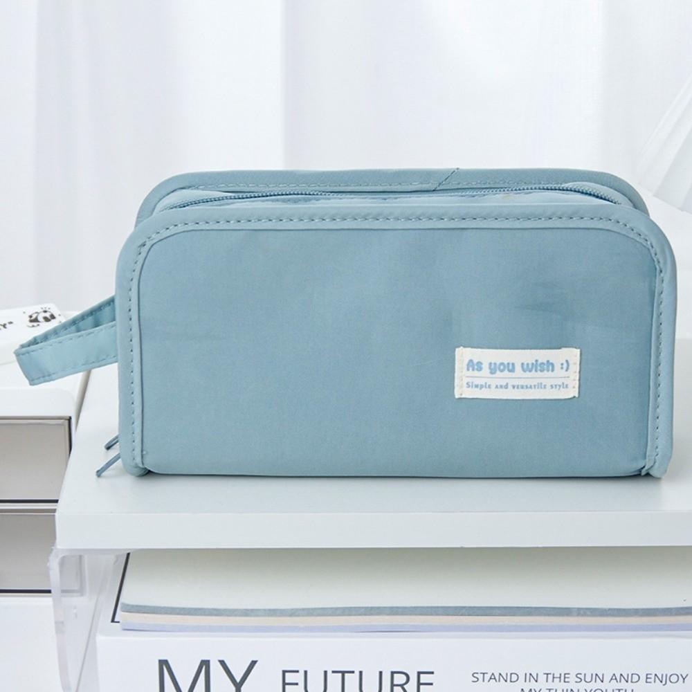 Multifunctional Solid Color Pencil Case Zipper Large Capacity Stationery Storage Bag Anime Goods Badge Pen Bag Organizer Student