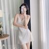 Summer ice silk new solid color pajamas with chest pads lace cross lace suspender nightdress thin sexy loungewear