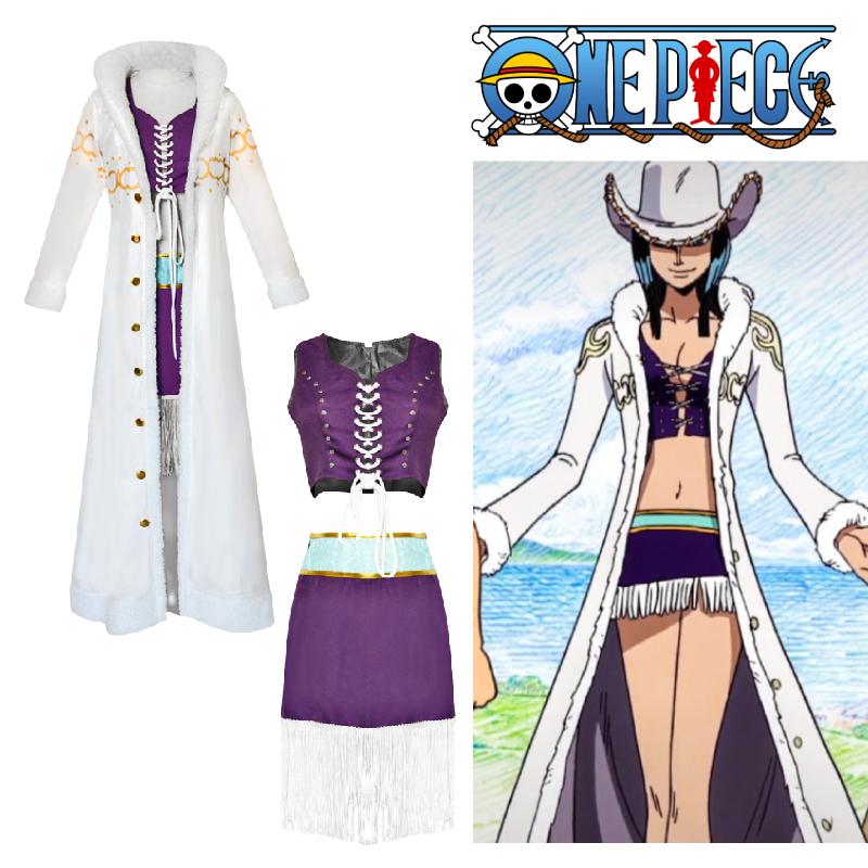 One Piece 3pcs Nico Robin Cosplay Costume Plush Coat With Tops Skirt Set Outfit