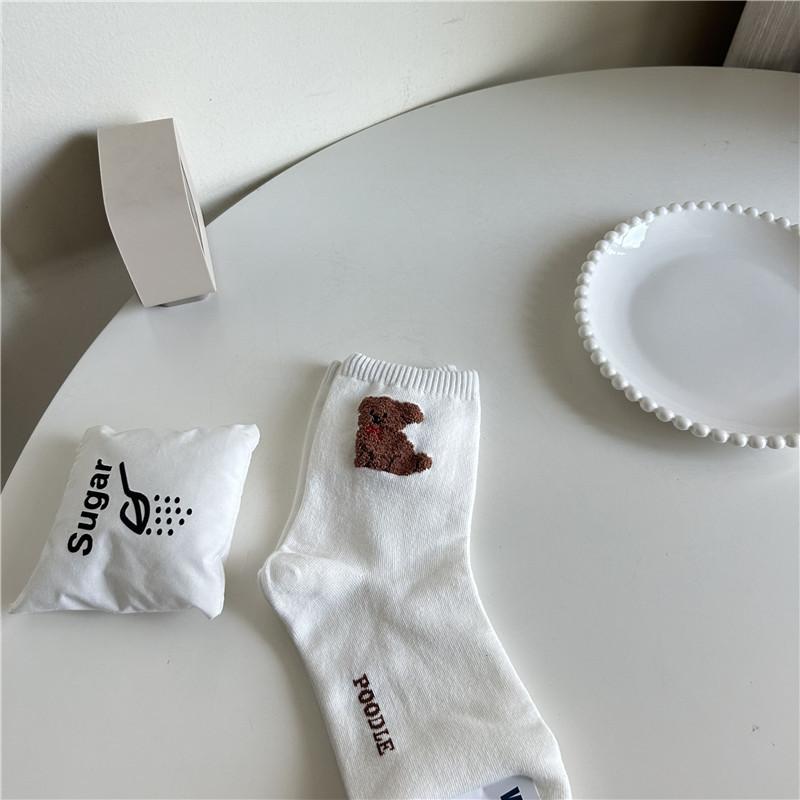 Women s Spring Autumn Winter Cartoon Dog Medium Cotton Socks белый