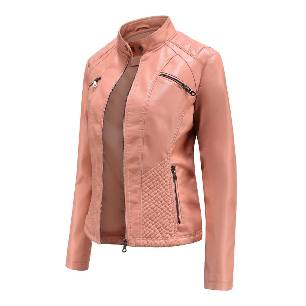 Women's Leather Coat Fashion Trend Simple Autumn Winter Stand Collar Zipper PU Leather Motorcycle Jacket for Women