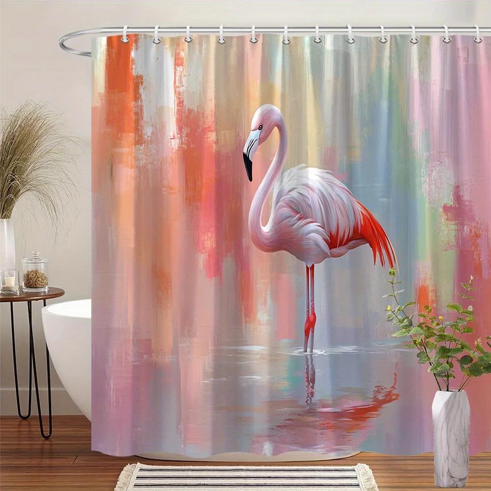 

Vibrant Pink Red Purple Floral Shower Curtain with White Cat, Lively Artistic Design, 12 Hooks, Perfect Gift for Nature Lovers W90xH180cm