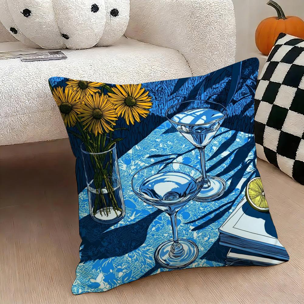 Cocktail glass print Cushion Cover Natural Linen Double Sided Print Throw Pillow Case for Sofa Couch Home Decor