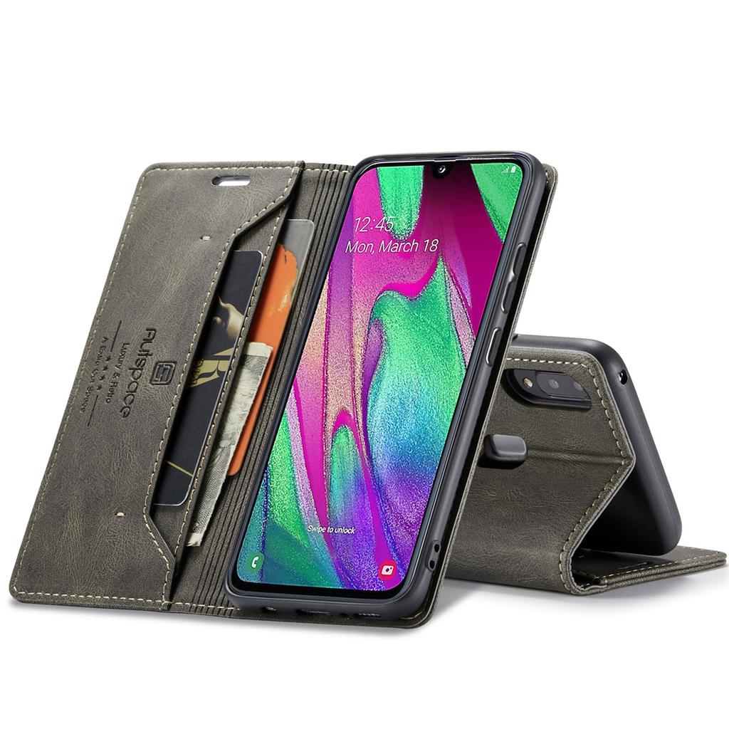 Premium Vintage Leather Wallet Case for Samsung Galaxy A40 - RFID Blocking, Flip Cover with Card Slots (4 Colors)