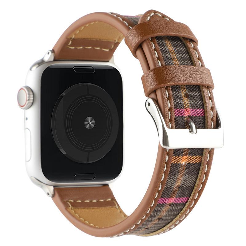 Leather Canvas Plaid Strap for Apple Watch Band Ultra 49mm 44mm 41mm 45mm40mm  Accessories Iwatch Series 9 8 6 7 SE Women's