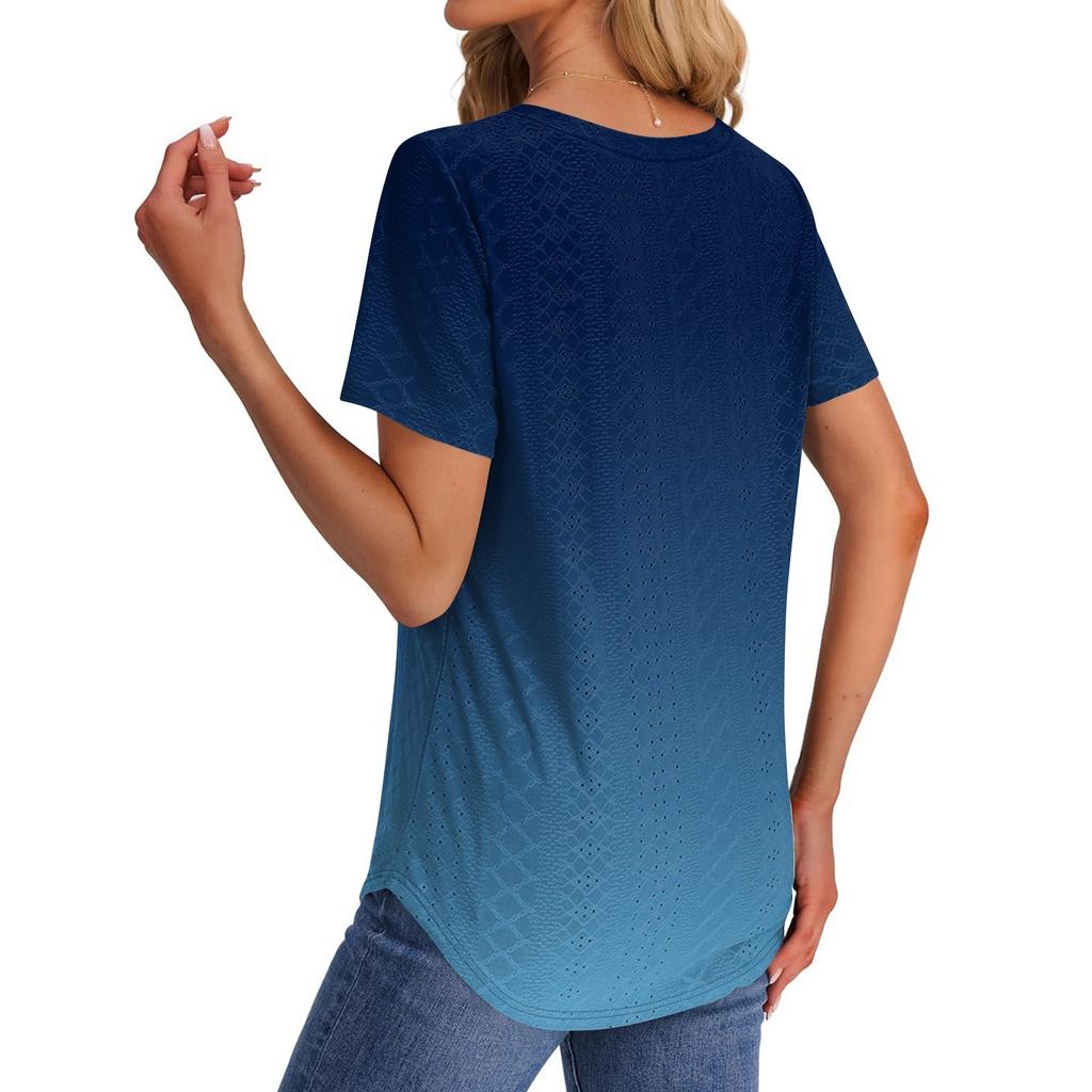 Dames T-shirts V-hals Korte mouwen Casual tops Losse pasvorm Basic T-shirts met gebogen zoom