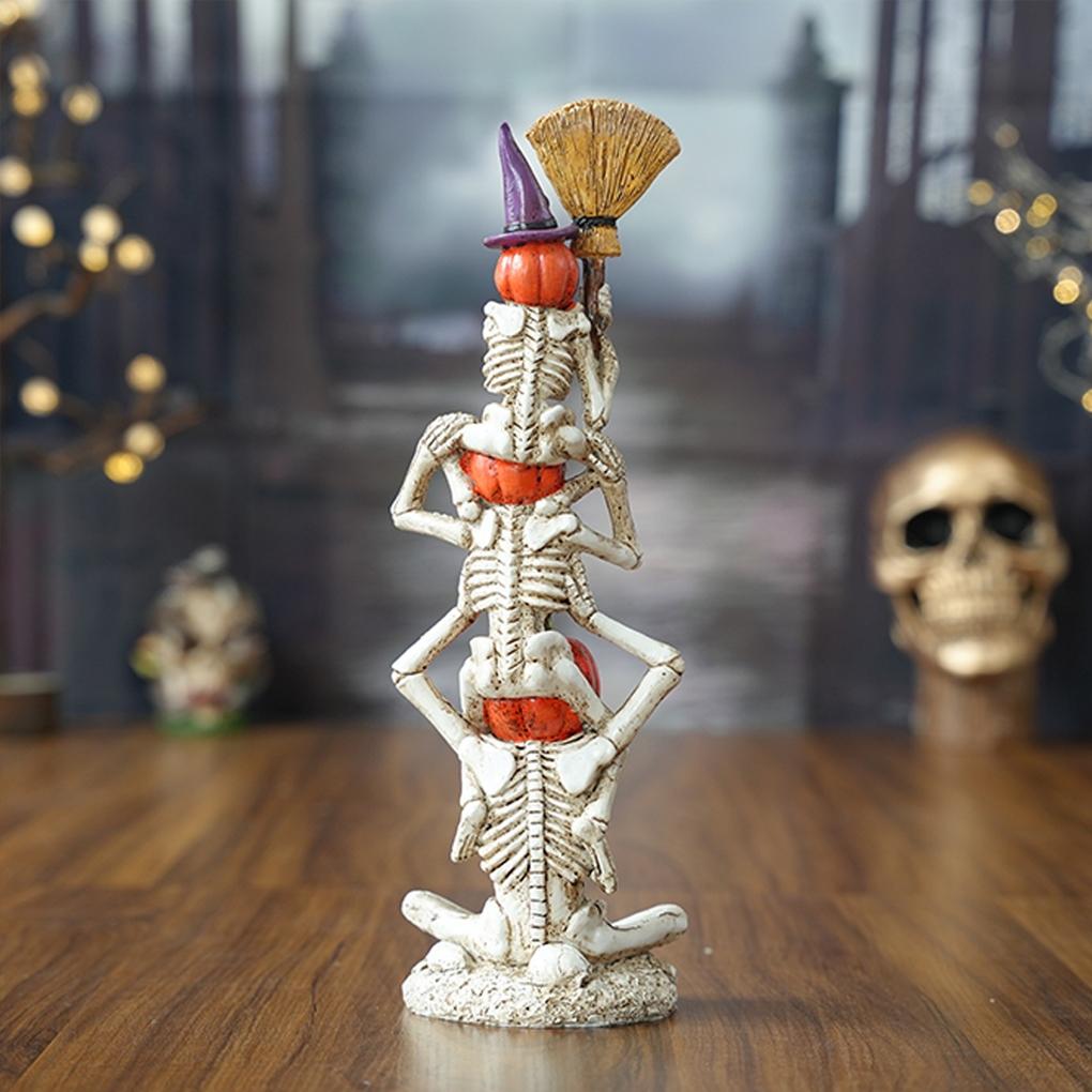 1 ks Halloweenová stacked kostra dýně soška z pryskyřice na stůl, sváteční obývací pokoj, dýně soška, kostra, Trick or Treat dekorace
