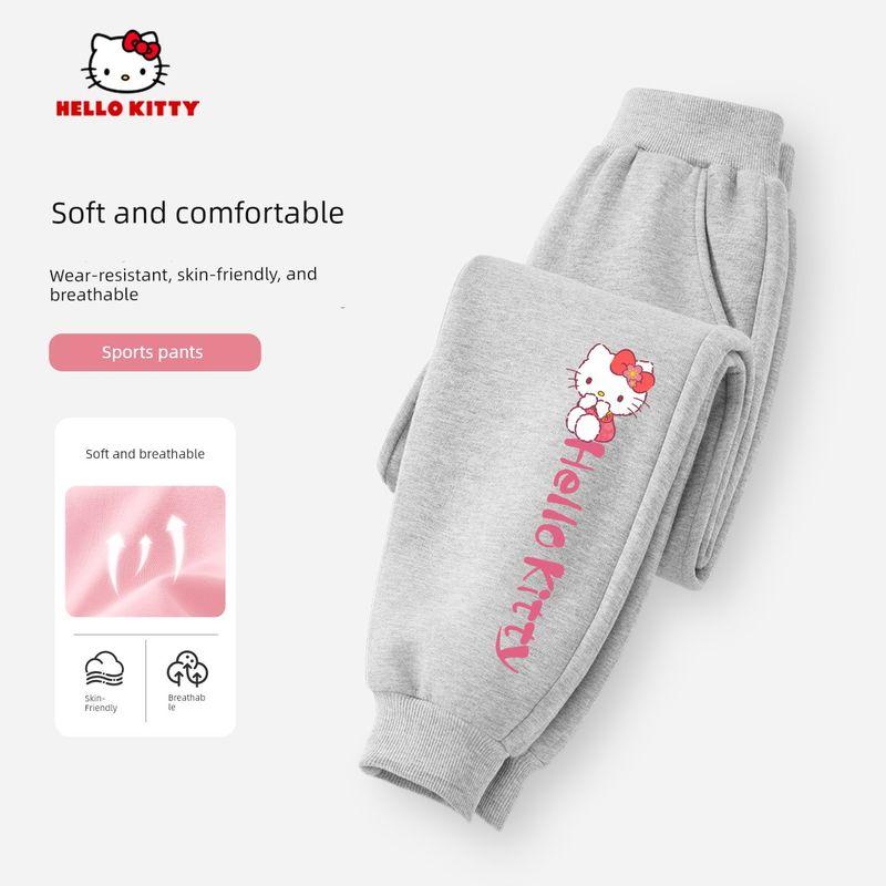 Hello Kitty Girls' Pants Spring and Autumn Thin Purple Stylish Casual Pants Children's Spring Sports Sweatpants Trendy