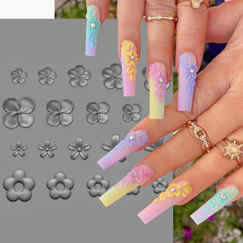 1Pcs Cute Flower Nail Art Mold Silicone Nail Charm Stereoscopic Relief 3D Nail Template Diy For Manicure Decoration