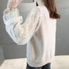 Tops for Women Cotton Shirts for Women Lace Sleeve V-Neck Base Layer Knit Top Long Sleeve Shirt Blouse Pullover Tops
