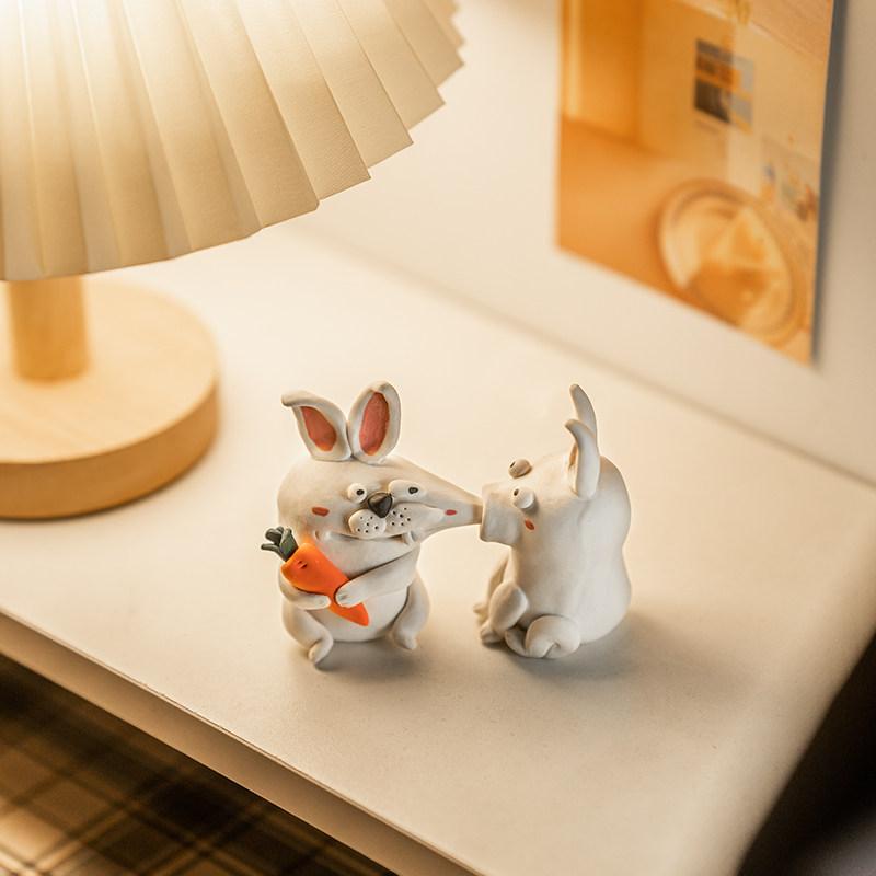 Household Cute Rabbit Pure Handcrafted Home Decoration Creative Gift for Friends, Couples, Anniversary Car Decoration Mascot