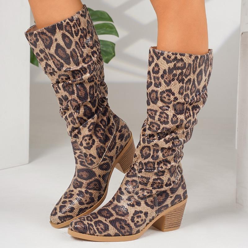 High Boots Autumn New Pointed Toe Sleeve Snake Sleeve Non-slip Wear-resistant Block Heel Single Shoes