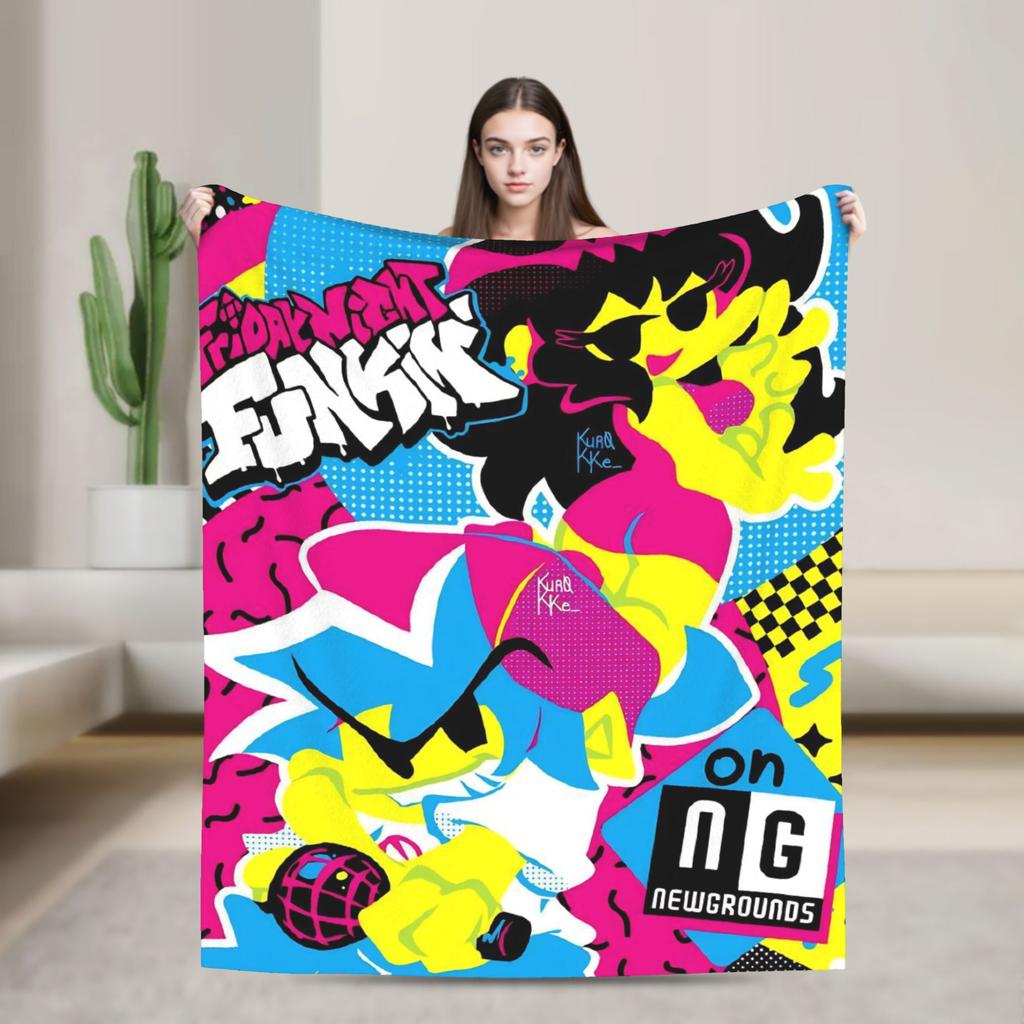 Blanket Decorative FNF Bad Time Trio Friday Night Funkin Throw Blanket  Flannel Bedspread For Home Decor Graphic Sofa Bed Cover