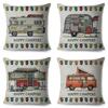 Happy Camper Pillowcase Decor Cartoon Travel Car Printed Pillow Case for Home Sofa Children Room Polyester Cushion Cover 45x45cm
