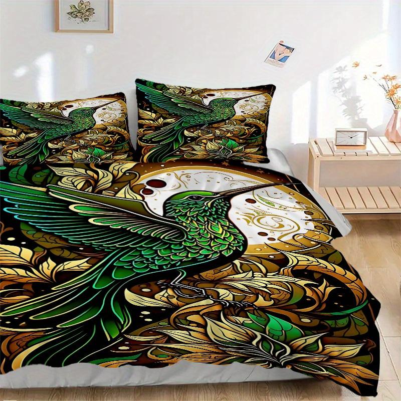 3pcs Hummingbird Floral Soft Comfortable Bedding set, For Bedroom, Guest Room And Dorm, All Season Use, High-Definition Printing, Machine Washable 172